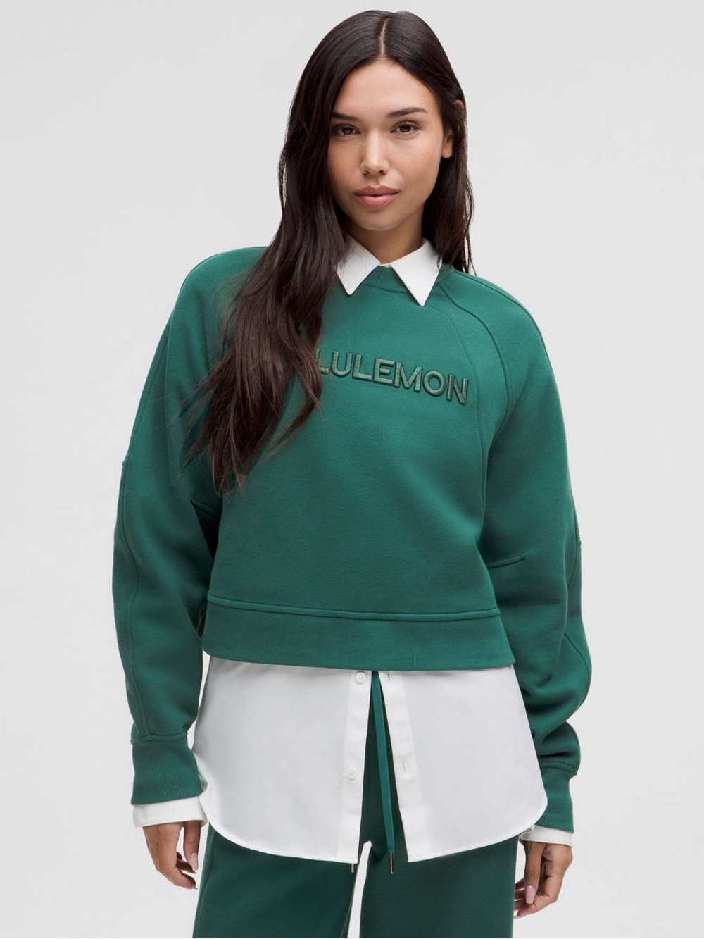 Lululemon Scuba Oversized Pullover Wordmark Women’s Size M/L Storm Teal Fleece